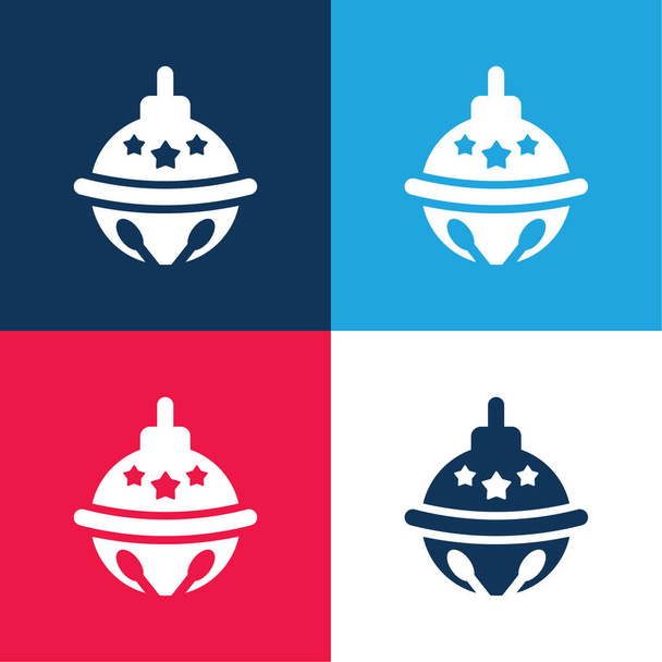 Ensemble d'icônes minimales Bauble bleu et rouge à quatre couleurs - Vecteur, image