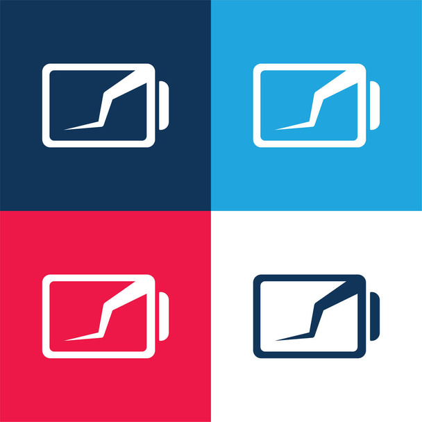 Batterij Status Interface Symbool Met Gebroken lijn blauw en rood vier kleuren minimale pictogram set - Vector, afbeelding