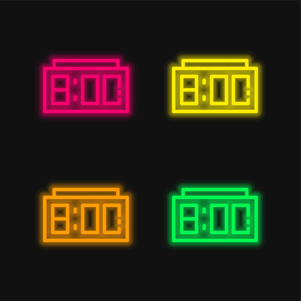Sveglia quattro colori incandescente icona vettoriale al neon - Vettoriali, immagini