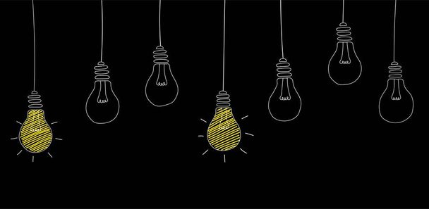 Business Idee Lampen Hand getrokken op zwarte achtergrond - Vector, afbeelding