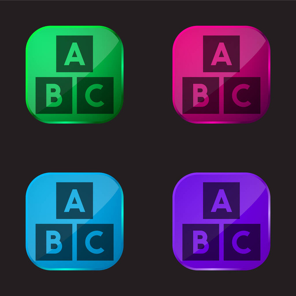 Abc Αποκλεισμός τέσσερις εικονίδιο κουμπί γυαλί χρώμα - Διάνυσμα, εικόνα