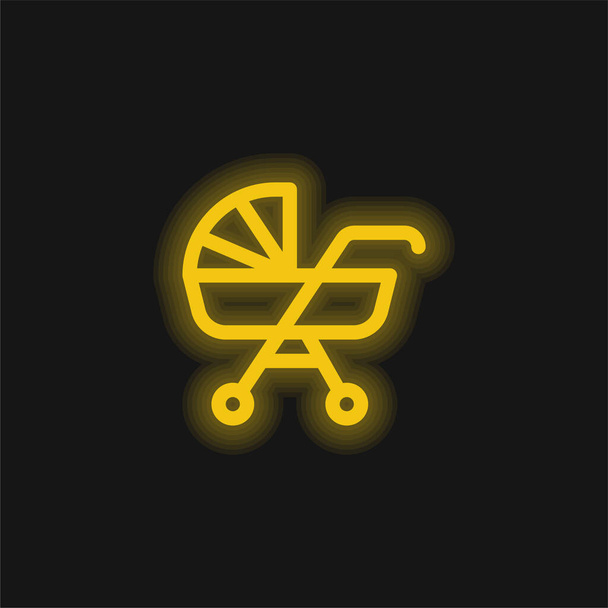 Baby Stroller amarillo brillante icono de neón - Vector, imagen