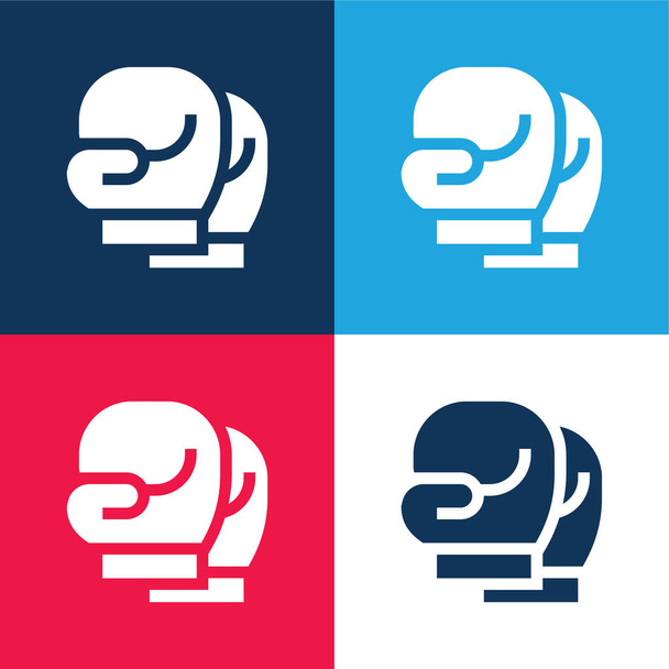 Rękawice bokserskie niebieski i czerwony zestaw czterech kolorów minimalny zestaw ikon - Wektor, obraz