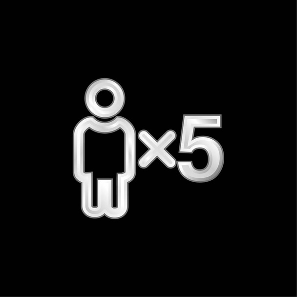 5 Personas Símbolo plateado icono metálico - Vector, imagen