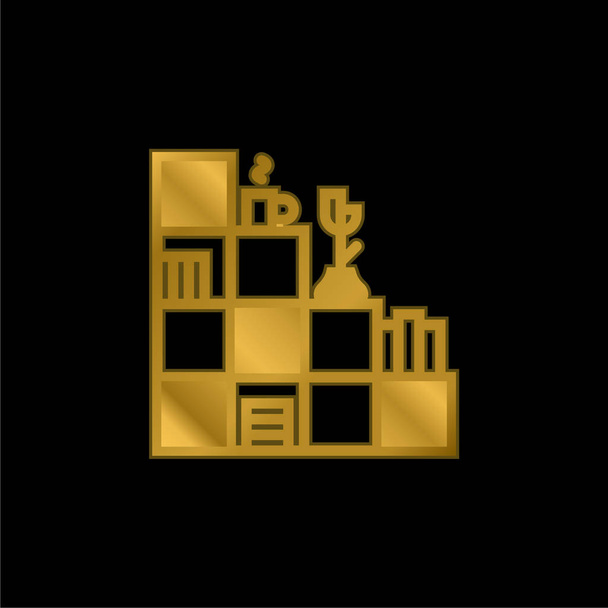 Bibliothèque plaqué or icône métallique ou logo vecteur - Vecteur, image