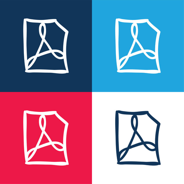 Adobe Reader File Zarysowany szkic niebieski i czerwony zestaw czterech kolorów minimalny zestaw ikon - Wektor, obraz