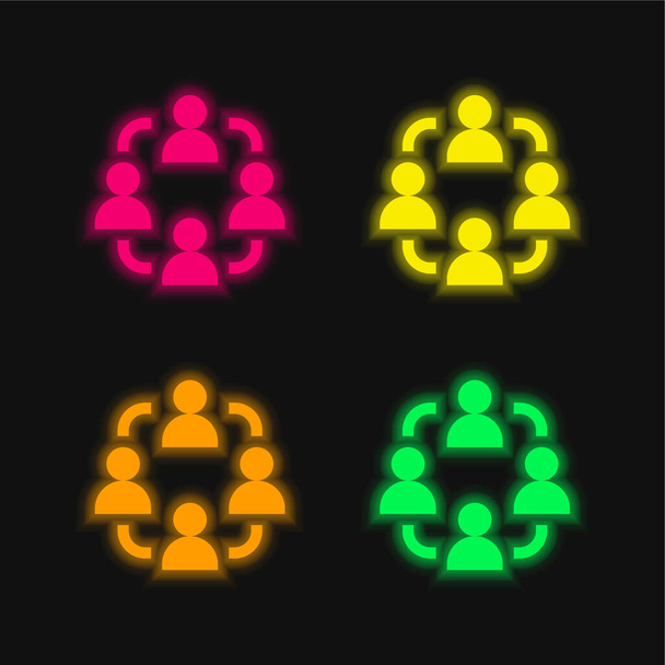 Marketing de afiliados ícone de vetor de néon brilhante de quatro cores - Vetor, Imagem