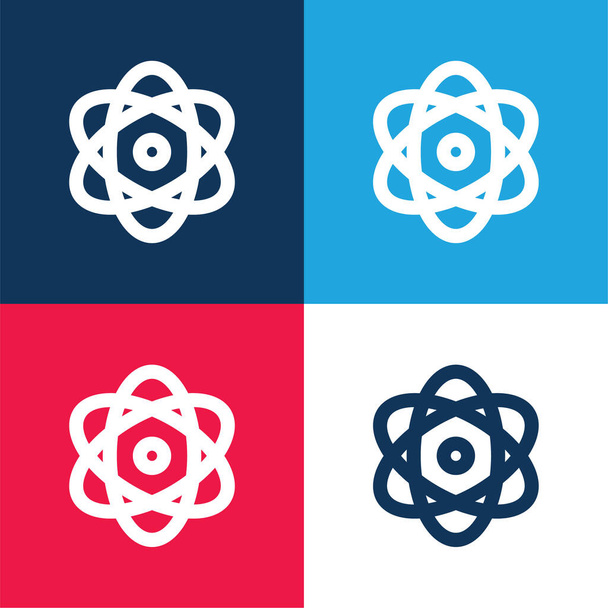 Атом синий и красный четыре цвета минимальный набор значков - Вектор,изображение