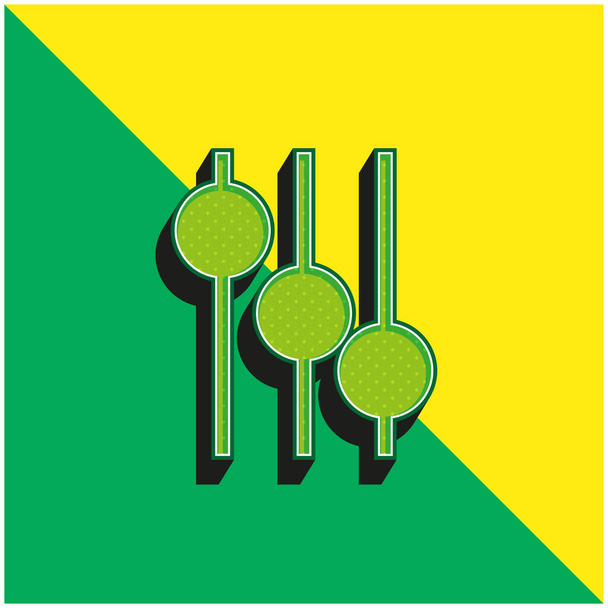 Audio Mixer Controls Groen en geel modern 3D vector pictogram logo - Vector, afbeelding