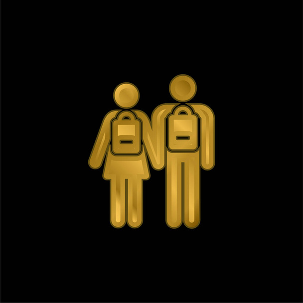 Backpacker gold plated metalic icon or logo vector - Vector, Image