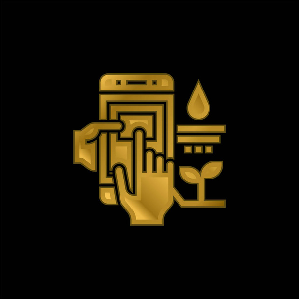 Agriculture gold plated metalic icon or logo vector - Vector, Image