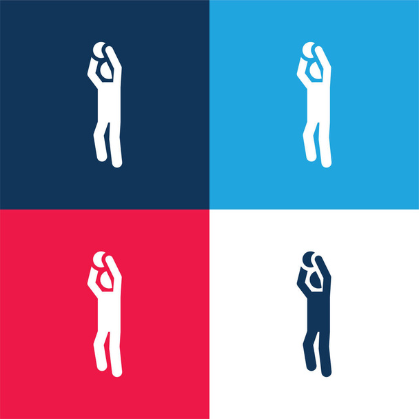 バスケットボール選手青と赤の4色の最小アイコンセット - ベクター画像