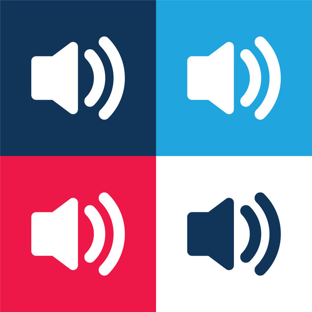 Аудио колонка На синем и красном четыре цвета минимальный набор значков - Вектор,изображение