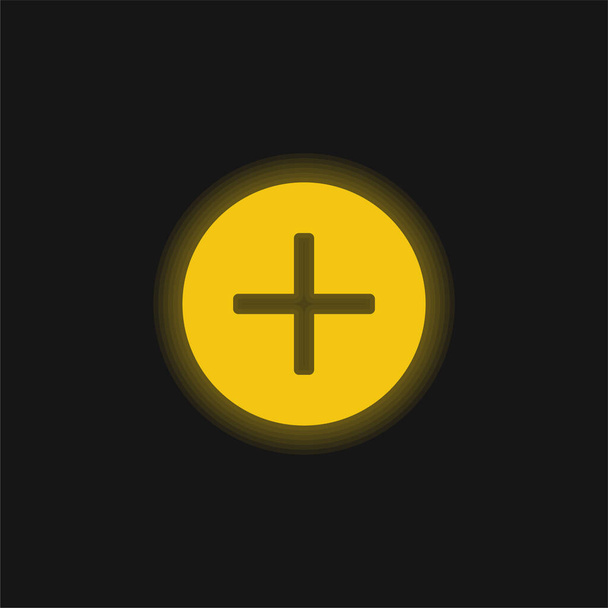 Aggiungi icona al neon giallo incandescente - Vettoriali, immagini