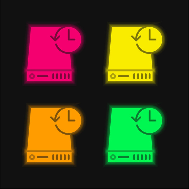 Copia de seguridad de cuatro colores brillante icono del vector de neón - Vector, Imagen