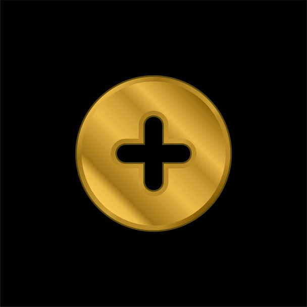 ラウンドボタンの金メッキ金属アイコンまたはロゴベクトルを追加 - ベクター画像