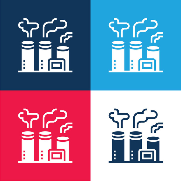 Contaminación del aire azul y rojo conjunto de iconos mínimo de cuatro colores - Vector, Imagen