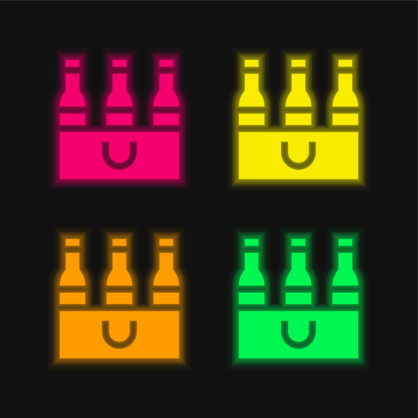 Bier vier kleuren gloeiende neon vector icoon - Vector, afbeelding