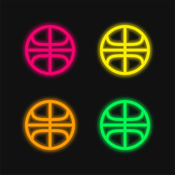 Koripallo Ball ääriviivat neljä väriä hehkuva neon vektori kuvake - Vektori, kuva