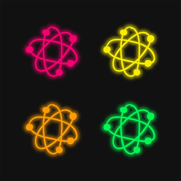 Atom čtyři barvy zářící neonový vektor ikona - Vektor, obrázek
