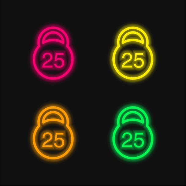25 Kilos Peso cuatro colores brillante icono de vectores de neón - Vector, Imagen