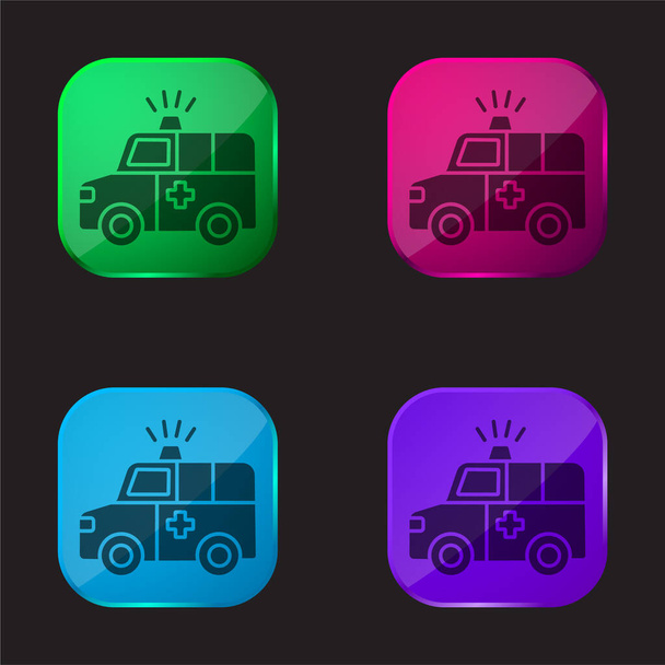 Mentő négy színű üveg gomb ikon - Vektor, kép