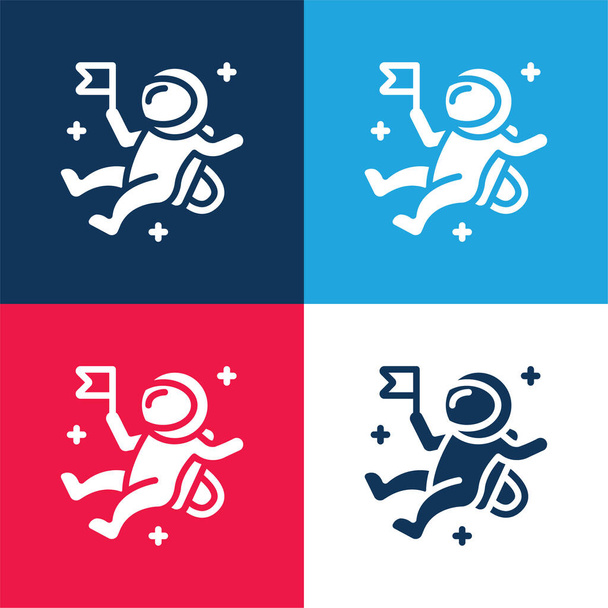 Astronaut blue and red four color minimal icon set - Vector, Image