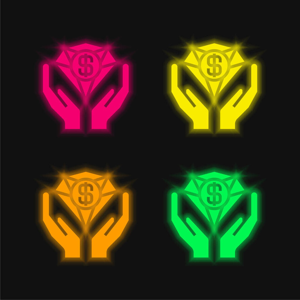 Előnyök négy szín izzó neon vektor ikon - Vektor, kép