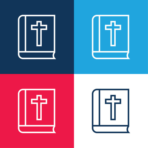 Esquema de la Biblia azul y rojo conjunto de iconos mínimo de cuatro colores - Vector, imagen