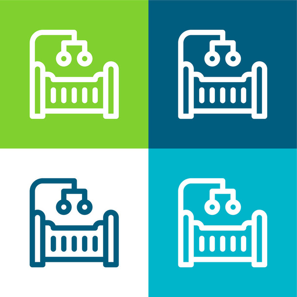 Baby Crib Lapos négy szín minimális ikon készlet - Vektor, kép