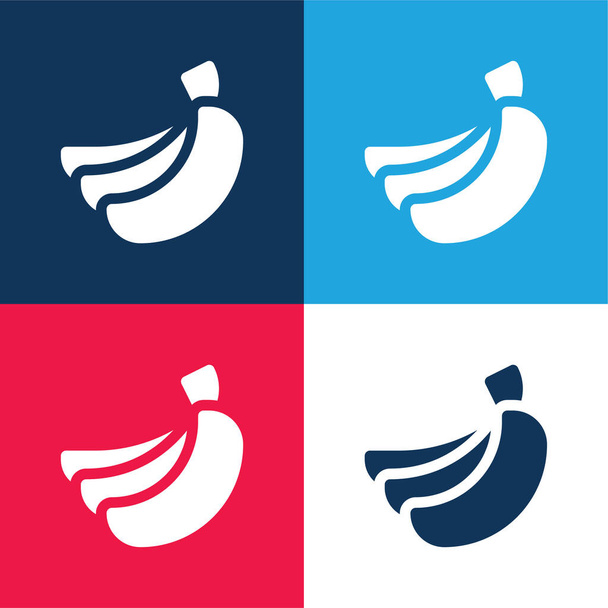 Plátanos azul y rojo conjunto de iconos mínimo de cuatro colores - Vector, imagen
