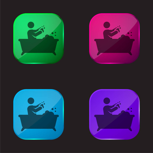 Bath four color glass button icon - Vector, Image