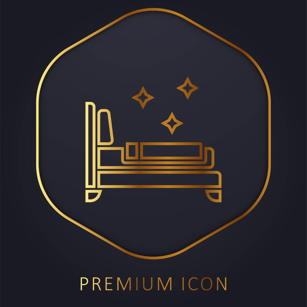 Κρεβάτια χρυσό λογότυπο γραμμή πριμοδότηση ή εικονίδιο - Διάνυσμα, εικόνα