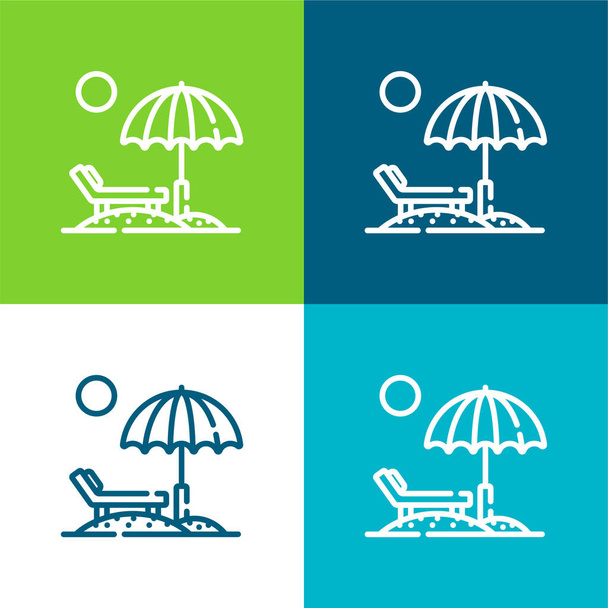 Beach Flat set icona minimale quattro colori - Vettoriali, immagini