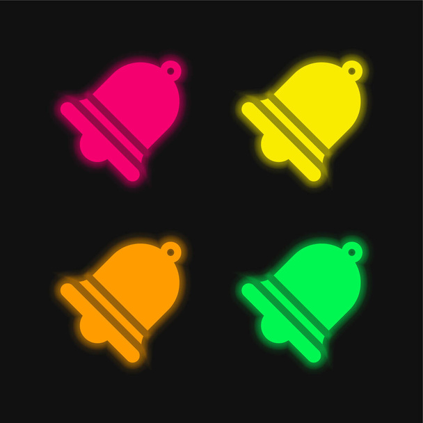 Bell cztery kolory świecące neon wektor ikona - Wektor, obraz
