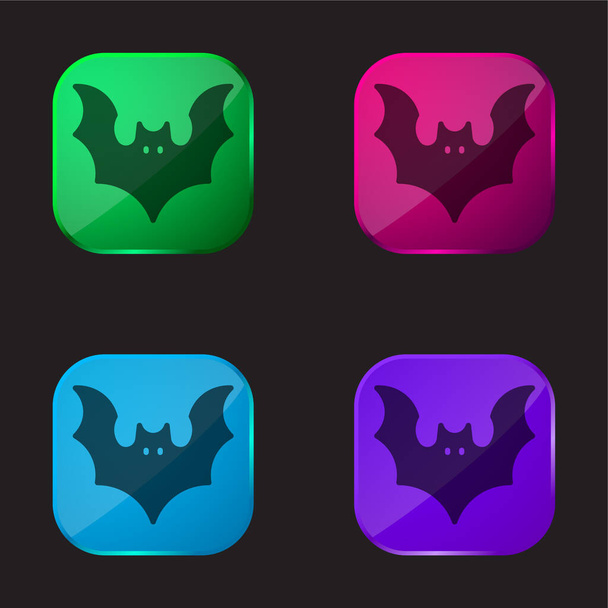 Bat four color glass button icon - Vector, Image