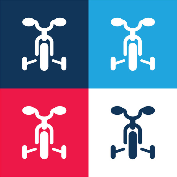 Bisiklet mavi ve kırmızı dört renk en az simge kümesi - Vektör, Görsel