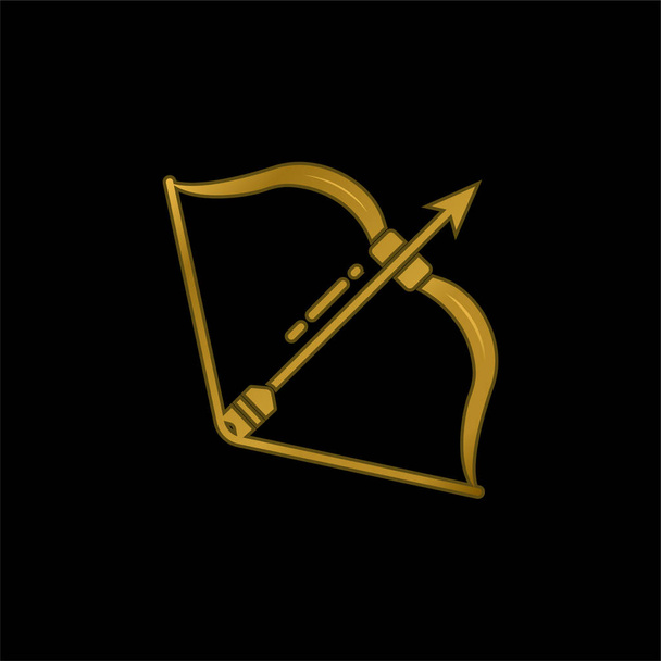 Bow And Arrow vergulde metalen icoon of logo vector - Vector, afbeelding