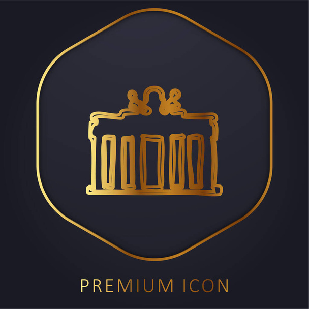 Bâtiment de banque dessiné à la main contour ligne d'or logo premium ou icône - Vecteur, image