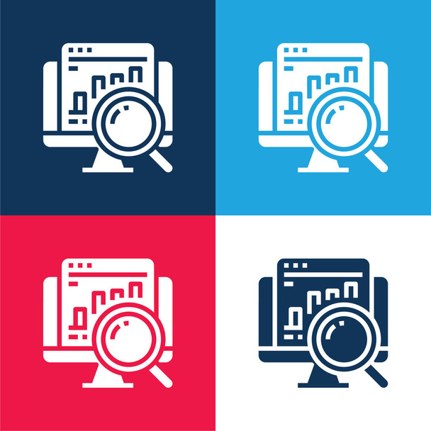 Analýza modrá a červená čtyři barvy minimální ikona nastavena - Vektor, obrázek