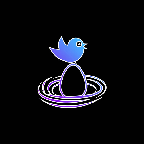 Bird On An Egg In A Nest icono de vector de gradiente azul - Vector, imagen