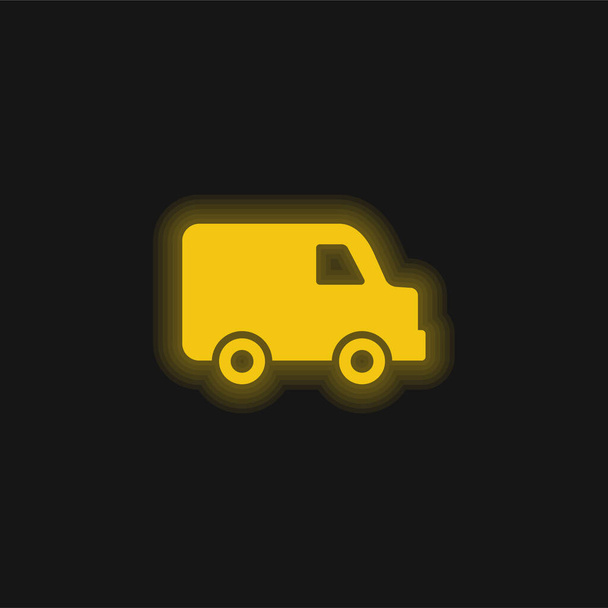 Entrega preta Pequeno caminhão lado vista amarelo brilhante ícone de néon - Vetor, Imagem