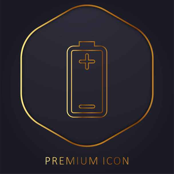 Batería con más y menos signos de positivos y negativos postes línea dorada logotipo premium o icono - Vector, Imagen