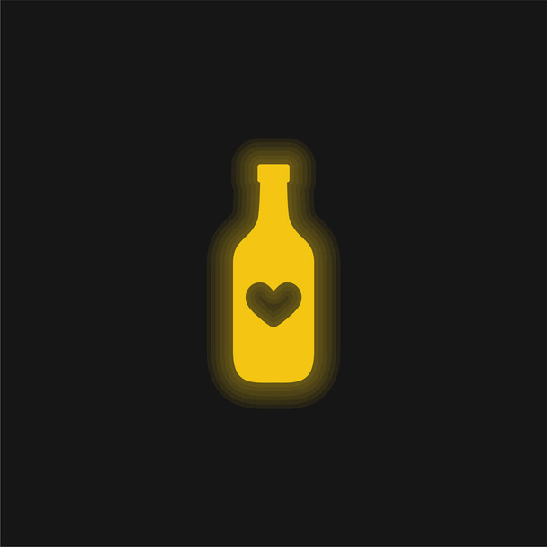 Garrafa com um coração amarelo brilhante ícone de néon - Vetor, Imagem