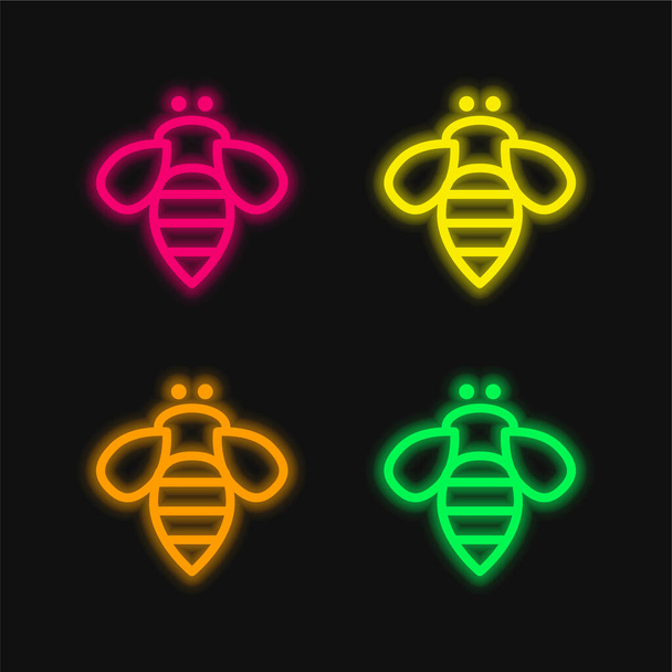 Bee Insect Outline four color glowing neon vector icon - Vector, Image