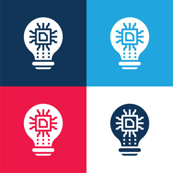 Mesterséges intelligencia kék és piros négy szín minimális ikon készlet - Vektor, kép