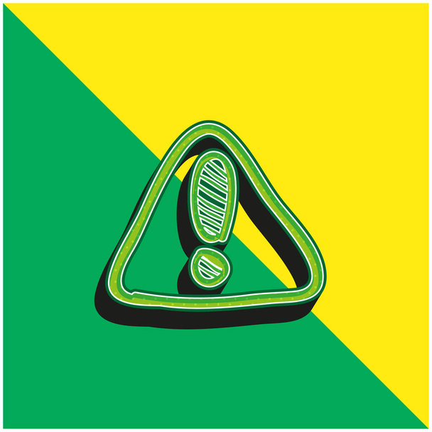 Atención Construcción Triangular Señal Dibujada a Mano Verde y amarillo moderno 3d vector icono logo - Vector, imagen