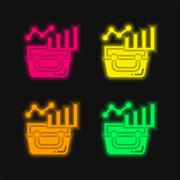 Análise de quatro cores brilhante ícone vetor de néon - Vetor, Imagem