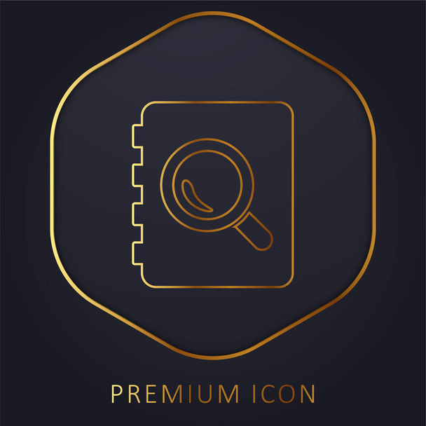 Libro con lupa línea de oro logotipo premium o icono - Vector, imagen