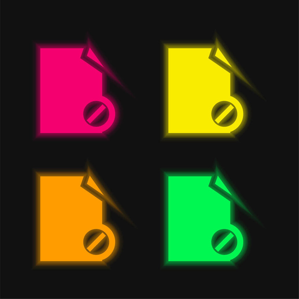 Block File Symbol four color glowing neon vector icon - Vector, Image